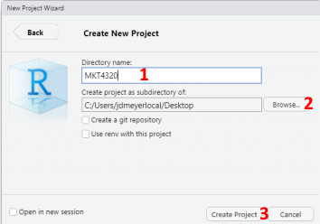 Creating New R Project in New Directory